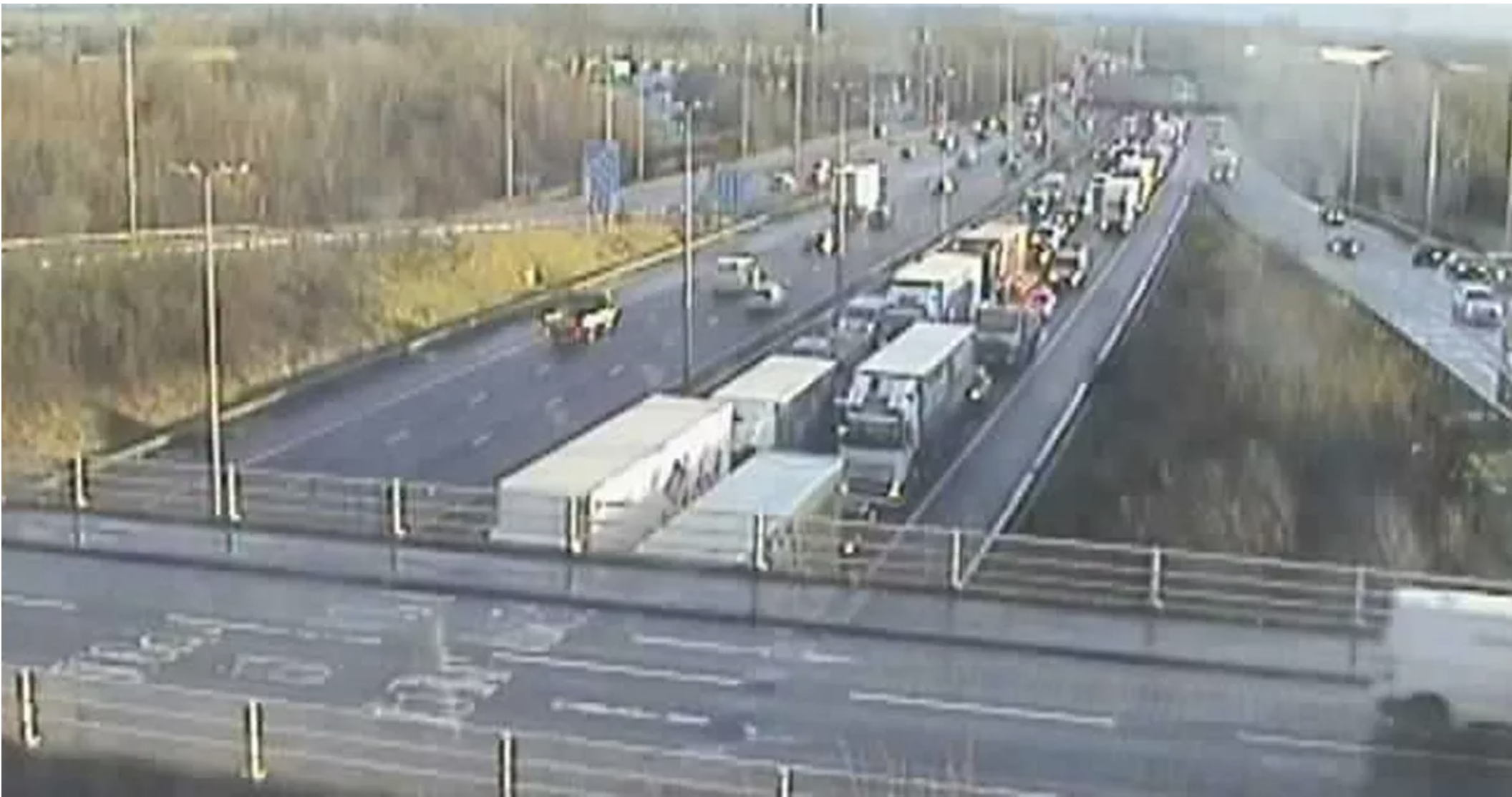 Severe traffic delays due to debris and oil spillage on m62